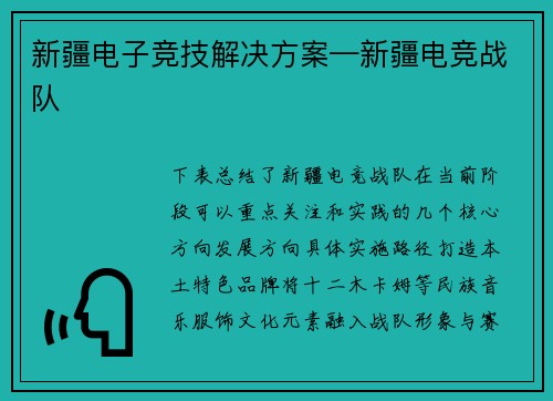 新疆电子竞技解决方案—新疆电竞战队